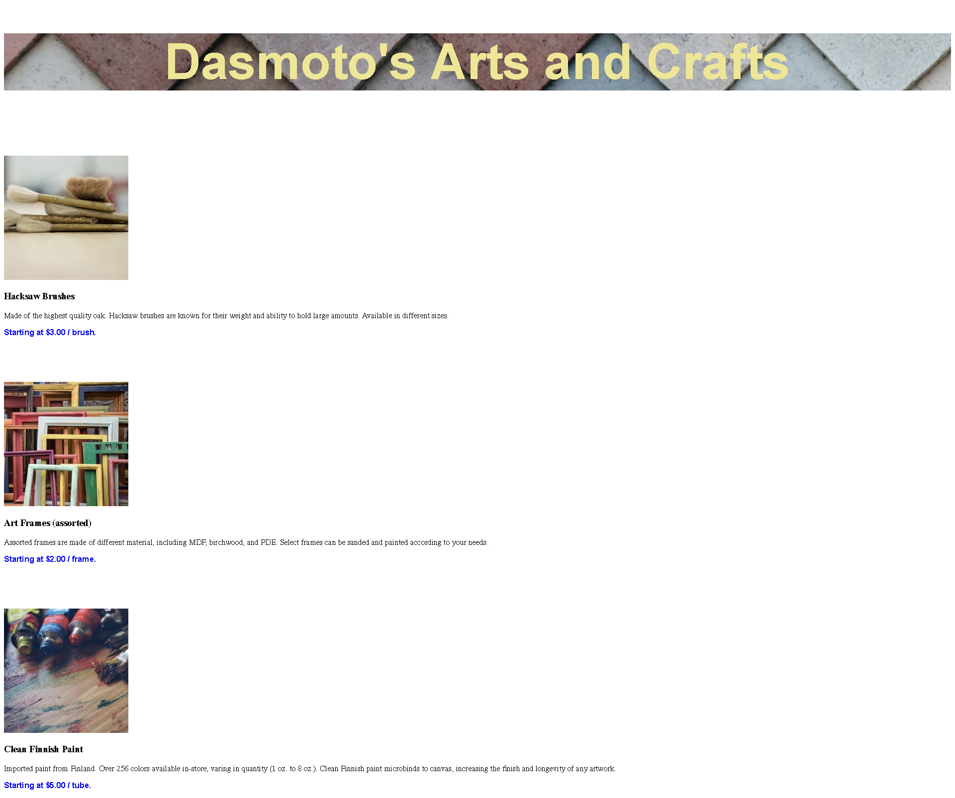 Arts and crafts website design